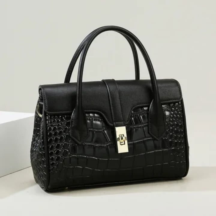 Casual Tote Luxury Leather Handbags Purse Women Bag (Black)