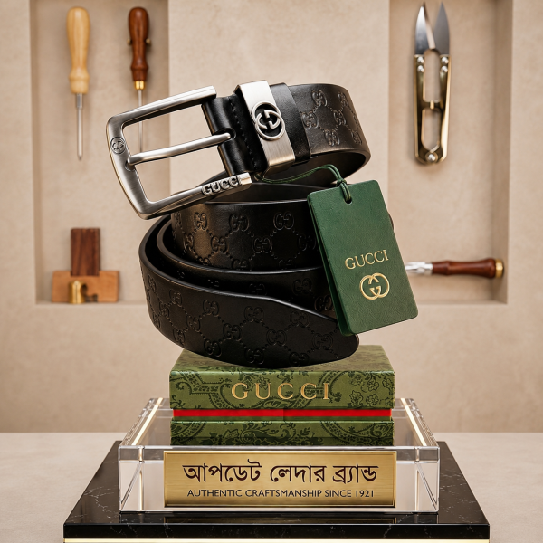 Gucci প্রিমিয়াম ক্লাসিক লেদার বেল্ট - ডিপ ব্ল্যাক